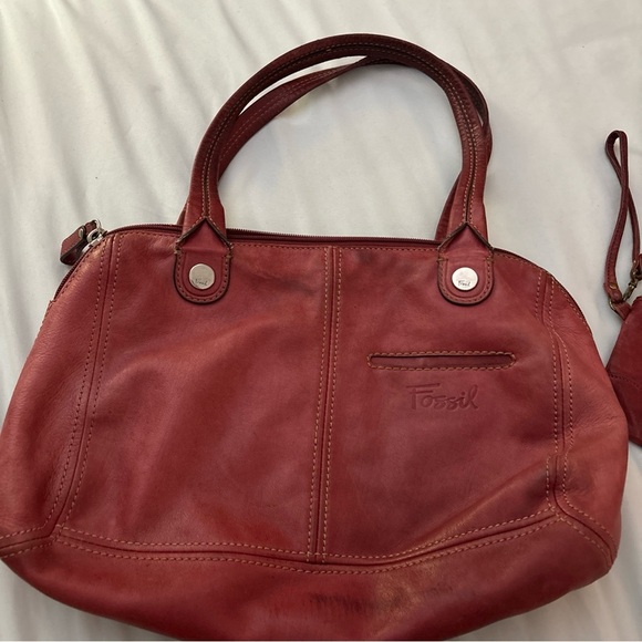 Fossil Lot Red Soft Glove Leather  Shoulder Bag Satchel Wristlet Wallet Purse - Picture 3 of 8